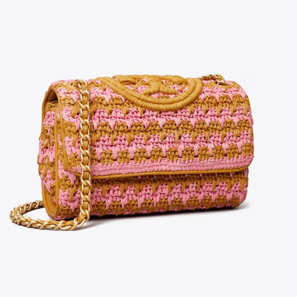 Tory Burch SMALL FLEMING SOFT CROCHET CONVERTIBLE SHOULDER BAG in Pink Carnation - Picture 1 of 10